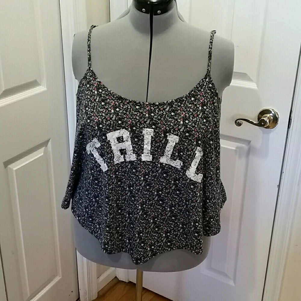Wet Seal Boho Ditsy Pink & Blue Micro Floral Slogan Bandana Scarf Cami Tank Top
